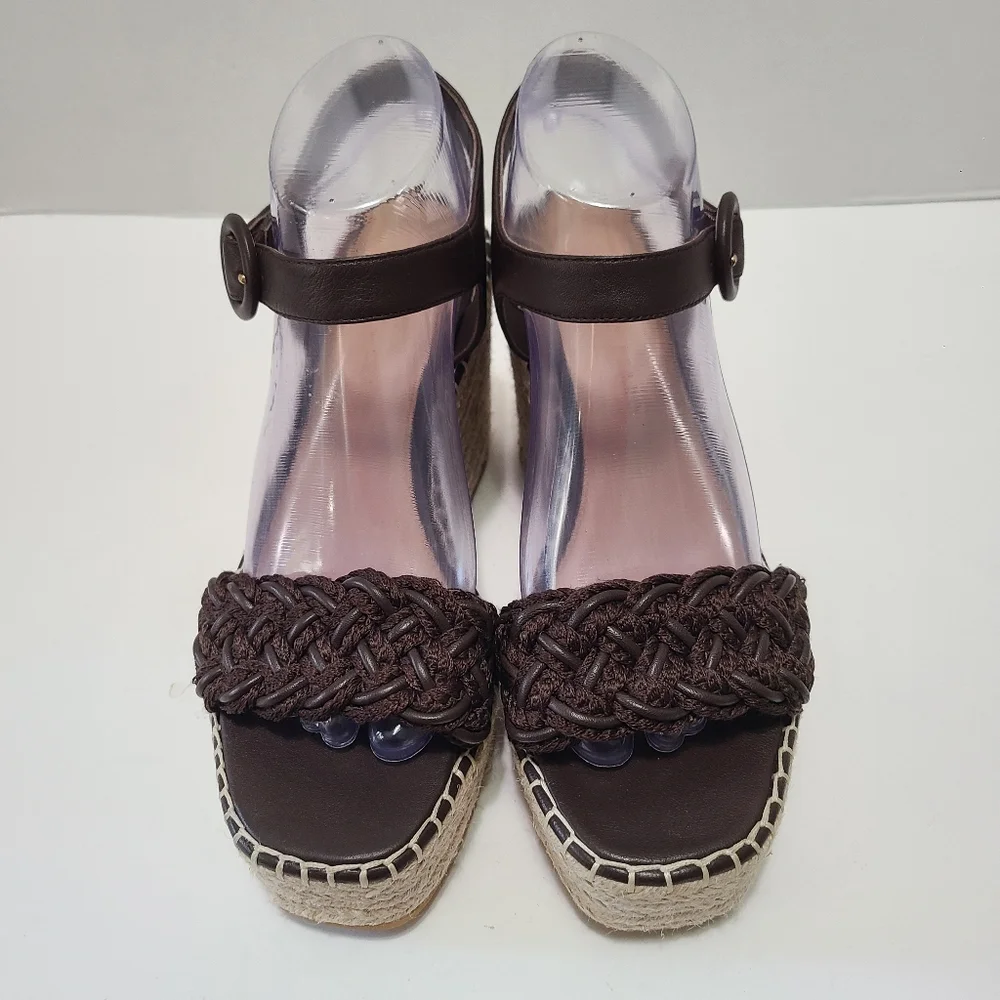 Veronica Beard Reema Ankle-Strap Wedge‎ Brown Sandal Size 8